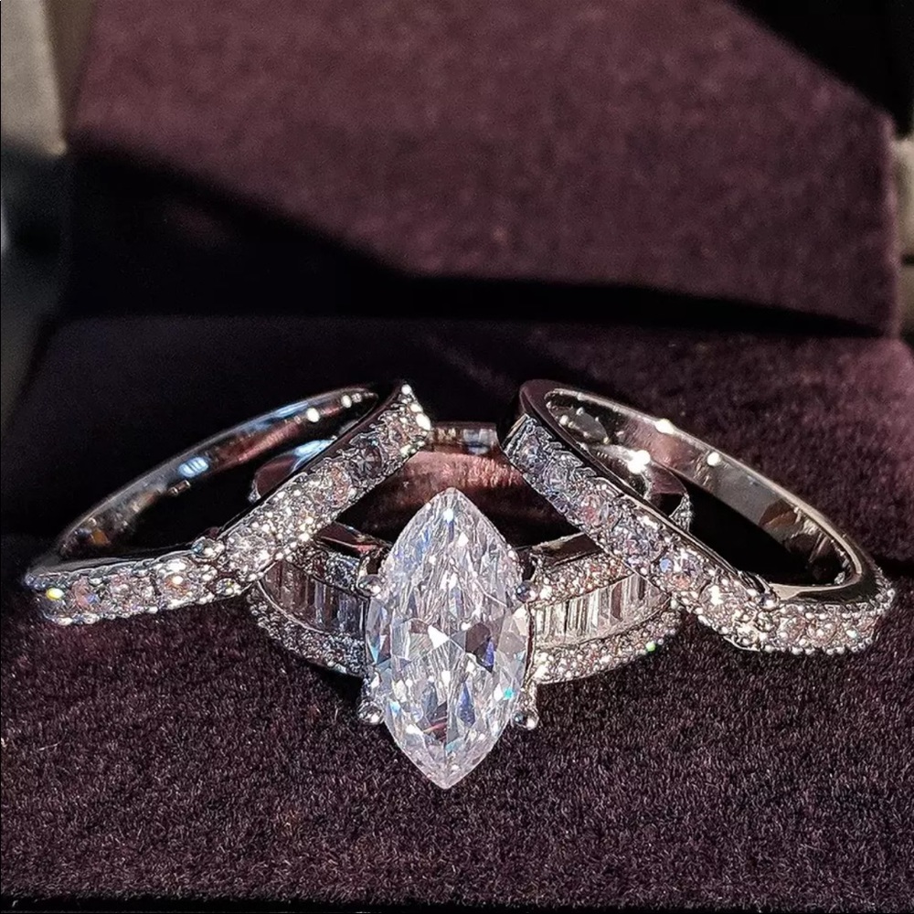 925 sterling silver marquise ring set - Picture 3 of 9